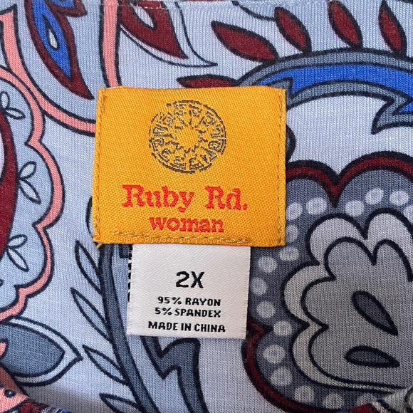 Ruby Rd. Blue and Red Paisley Tunic - Picture 2 of 4
